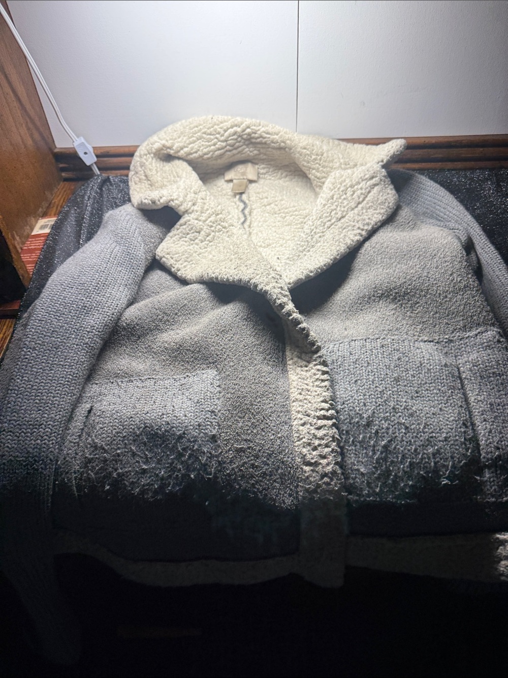 LOFT Outlet Women’s Small Gray Sherpa Lined Sweater Jacket Cardigan